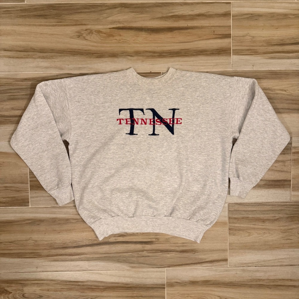 Vintage Hanes Tennessee TN Embroidered Sweatshirt Gray Crewneck Adult Large L